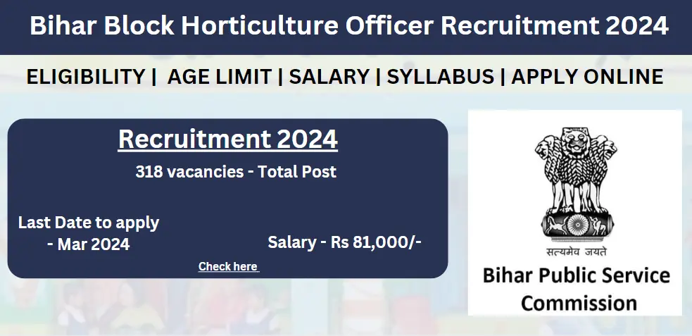 Bihar Block Horticulture Officer Recruitment 2024 - Last Date, Salary, Syllabus