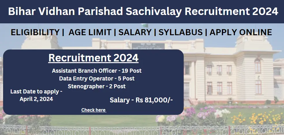 Bihar Vidhan Parishad Sachivalay Recruitment 2024