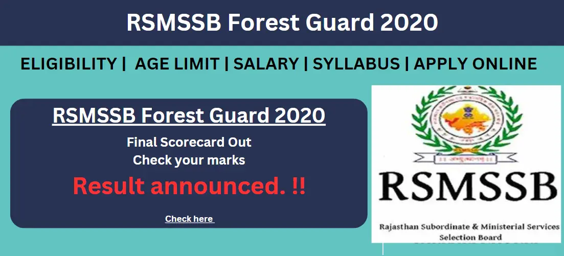 RSMSSB Forest Guard 2020. Final Result Announced 2024.